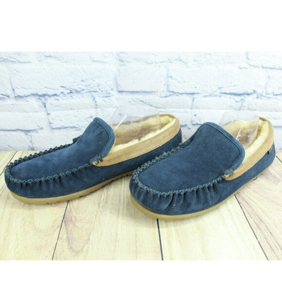 LL Bean Blue Suede Wicked Good Shearling Lined Venetian Slippers Size 11 M - Picture 2 of 9
